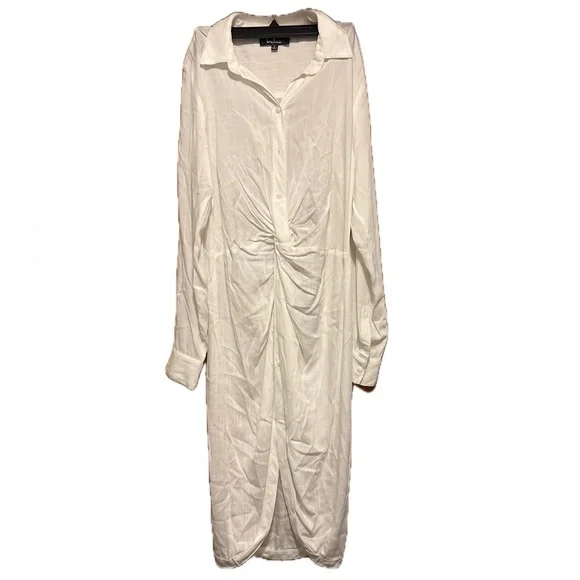 NWOT Lulus Elmwood White Button Up High Low Tunic Top 100% Rayon - Picture 4 of 5